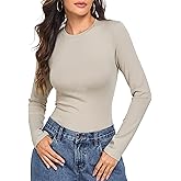 PrettyGuide Womens Cotton Ribbed Long Sleeve T Shirts Crewneck Slim Fit Basic Layering Underscrubs Tee Breathable Spring Tops