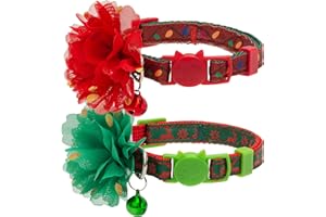 CHERPET Christmas Cat Collar with Bell - 2 Pack Breakaway Adjustable Flower Cat Collars, Elk & String Lights Pattern Cute Pet Collars Set Holiday Decoration for Cats, Kitten, Small Animals