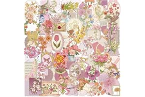 Die-Cut Floral Stickers (50pcs) - Transparent Gold Foil Scrapbook Supplies for Journaling, Card Making, Vintage Paper Crafts