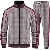 Aiozowa Men Tracksuits Full-zip Long Sleeve Plaid Track Jackets and Pants 2 Piece