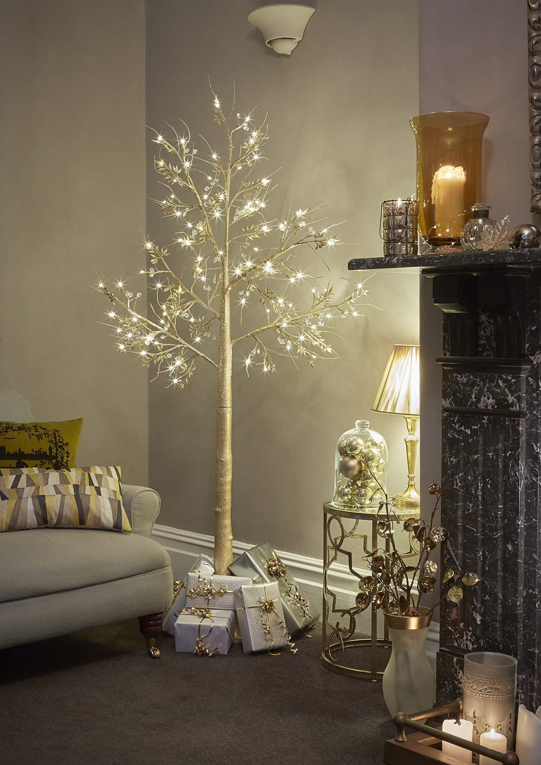 Jaymark Products 7ft Christmas Twig Tree Champagne Gold with 120 Pre