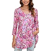 ENMAIN Womens Tunic Plus Size 3/4 Sleeve Tops to Wear with Leggings Casual Long Swing Blouses Shirts Loose Fit Dressy