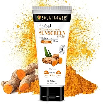 Soulflower Herbal Broad Spectrum Sunscreen Spf 50+ Pa+++ With Turmeric, 100 g