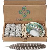 Sage Smudge Kit - White Sage Smudge Sticks - 4in ~ Abalone Shell 5-6in ~ 2in Tripod Stand ~ 9-12in Feather and White Sand