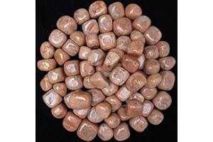 ZAICUS 1lb Peach Moonstone Tumbled Stones | Polished Crystals Healing | Natural Stones | Feng Shui | Chakra Balancing | Good Luck | Reiki Gift | Home Decor | Size 20-25 mm