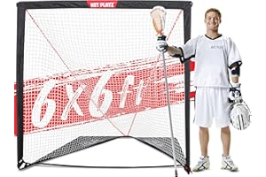 NET PLAYZ 6 x 6 x 6 Feet Lacrosse Goal Fast Install, Fiberglass Frme, Lightweight, Foldable, Portable, Carry Bag Included, Black