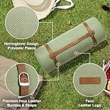 VonShef Picnic Blanket Green Herringbone 200x300cm Waterproof Backing view 2