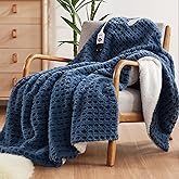 Codi Faux Fur Heated Throw Blanket, Navy Luxury Soft Heating Blankets with Fuzzy Sherpa Back, Electric Throws for Couch and Sofa as A Great Gift, 6 Heat Setting with 2H Auto Shut Off, 50"x60"