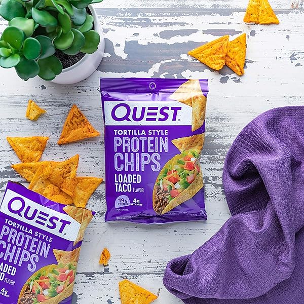 QUEST NUTRITION LOADED TACO TORTILLA STYLE PROTEIN CHIPS, 19G PROTEIN, 4G NET CARB, LOW CARB, GLUTEN FREE, 1.1 OZ (PACK OF 12)