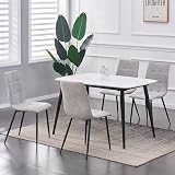 mcc direct Set of 4 Faux Matte Suede Dining Chairs with Metal Legs – Light Grey