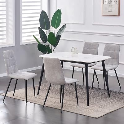 mcc direct Set of 4 Faux Matte Suede Dining Chairs with Metal Legs – Light Grey