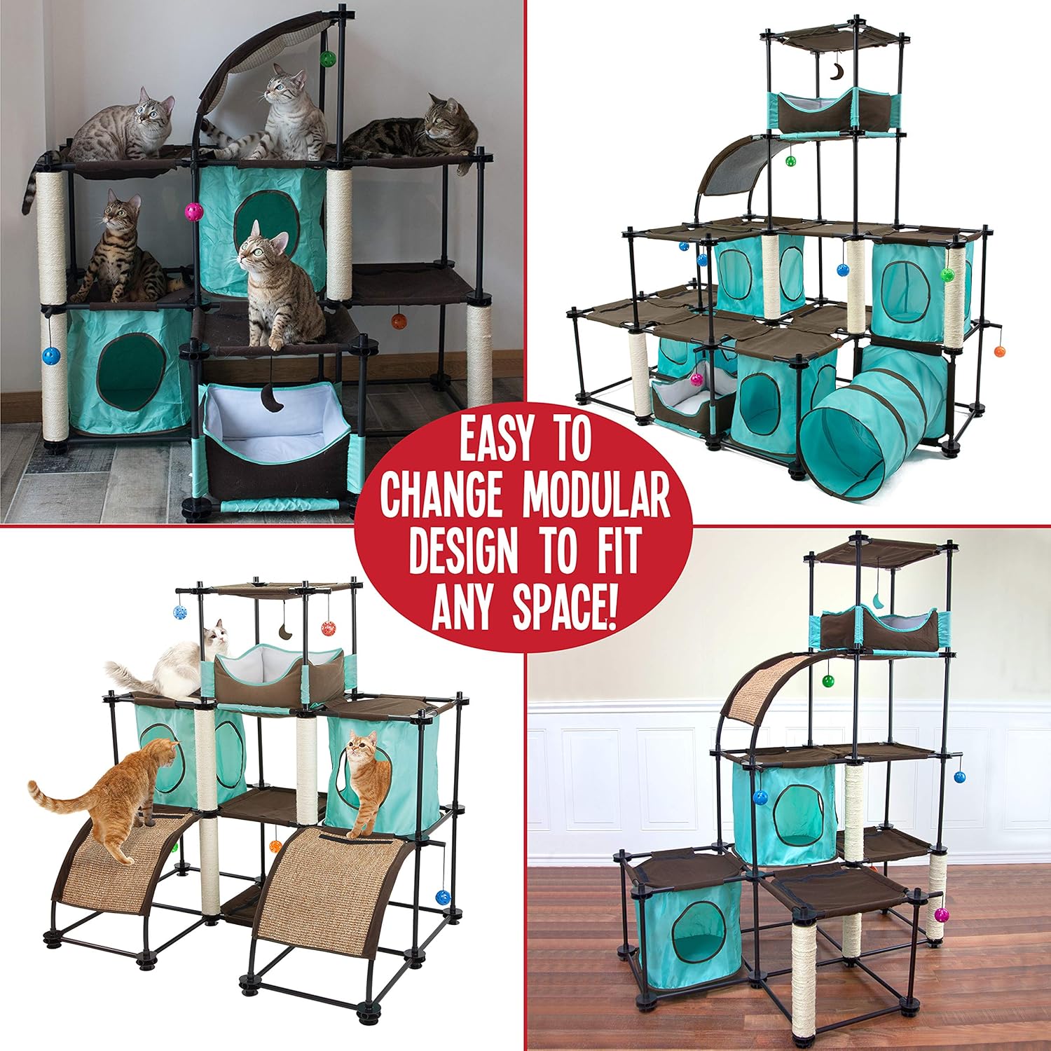 Kitty City Claw Mega Kit Cat Furniture, Cat Feeding Colletion, Cat Condo Collection, Cat Toy, Cat Tree, Mega Kit-Green, 3 levels, Model Number: SPO-0587 : Cat Tower : Pet Supplies