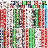 LUYI 60 PCS Christmas Slap Bracelets, Christmas Party Favors Toys for Kids Xmas Slap Wristbands Snap Bracelets Bulk for Christmas Stocking Stuffers Decoration Gifts Bag Filler