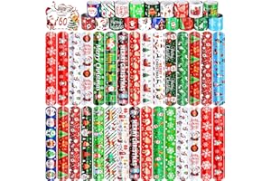 LUYI 60 PCS Christmas Slap Bracelets, Christmas Party Favors Toys for Kids Xmas Slap Wristbands Snap Bracelets Bulk for Christmas Stocking Stuffers Decoration Gifts Bag Filler