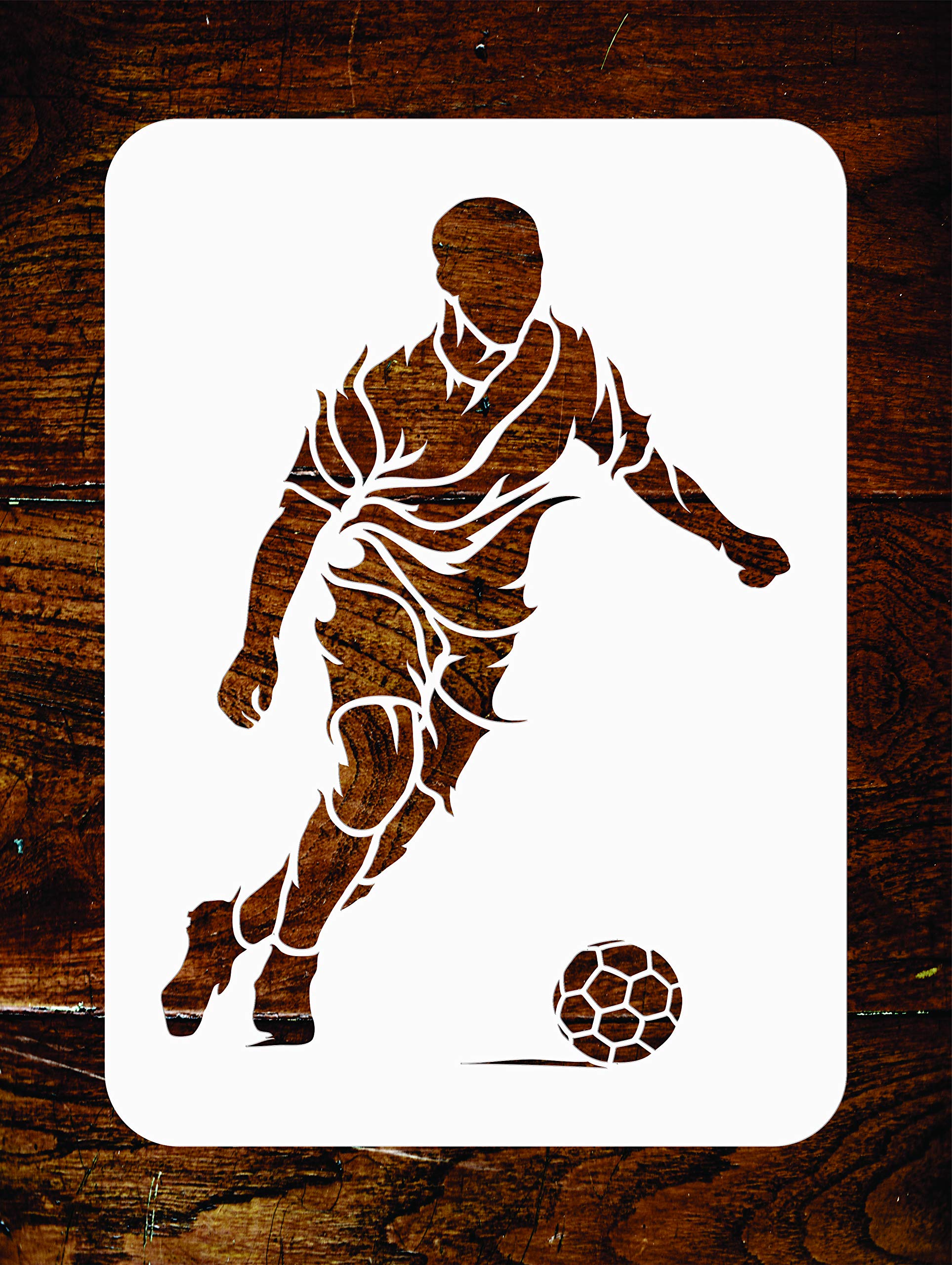 Soccer Stencil - 11.5 x 15 cm - Reusable Football Player Sport Wall Stencil Template - Use on Paper Projects Scrapbook Journal Walls Floors Fabric Furniture Glass Wood etc.