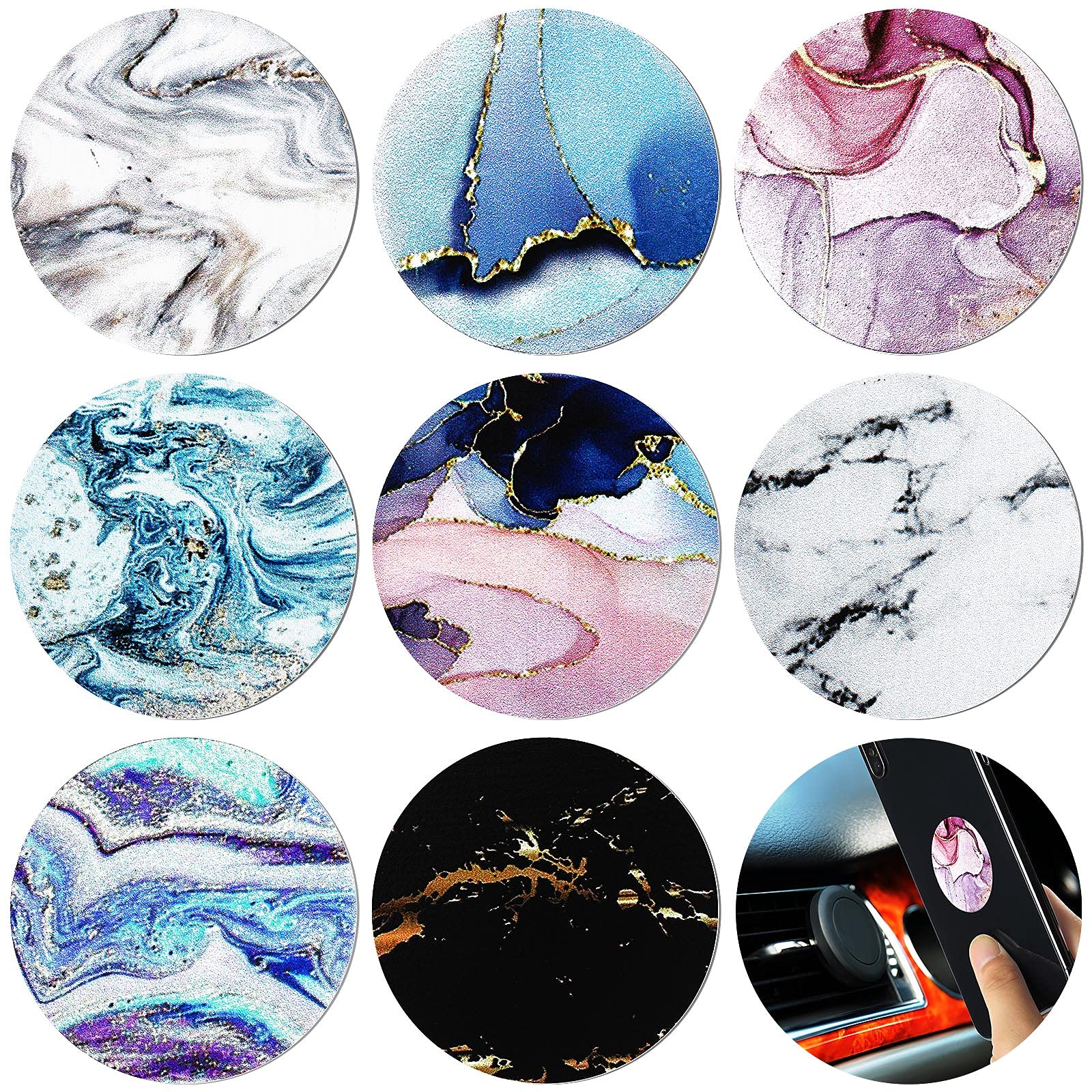 Weewooday 8 Pcs Phone Magnet Car Metal Mount Plate for Cell Holder Compatible with Magnetic Car Mounts Replacement Sticker(Marbling Style)