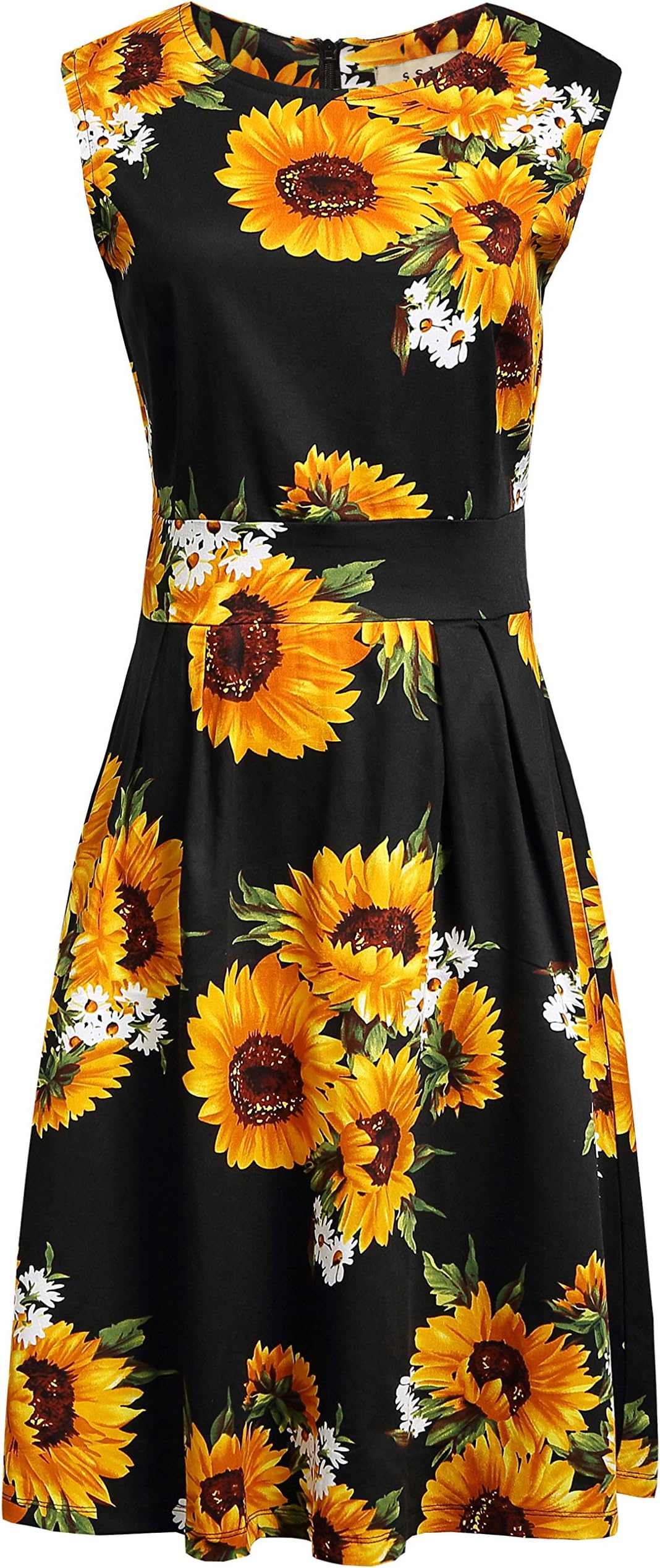 SSLR Women's Floral 50s Vintage Crew Neck Casual Hawaiian Dress