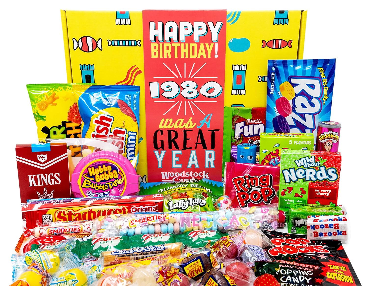 Woodstock Candy ~ 1980 Retro Candy 40th Birthday Gift Box Assortment from Childhood for 40 Year Old Man or Woman Born 1980