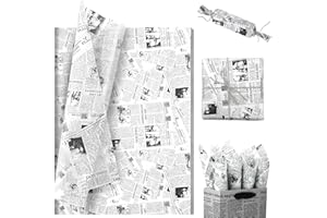 KAWAARASHI 100 Sheet Vintage Newspaper Tissue Paper, Black 20x14in Old Newsprint Gift Wrapping Paper Retro Kraft Magazine Art Craft Newsprint Tissue for Valentine's Day Wedding Birthday Party Decor Gift Crafts