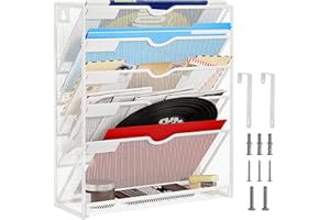 Lavatino 6-Tier Hanging File Organizer with Hooks, Wall Mount File & Magazine Organizer perfect for Office and Home Use (White)