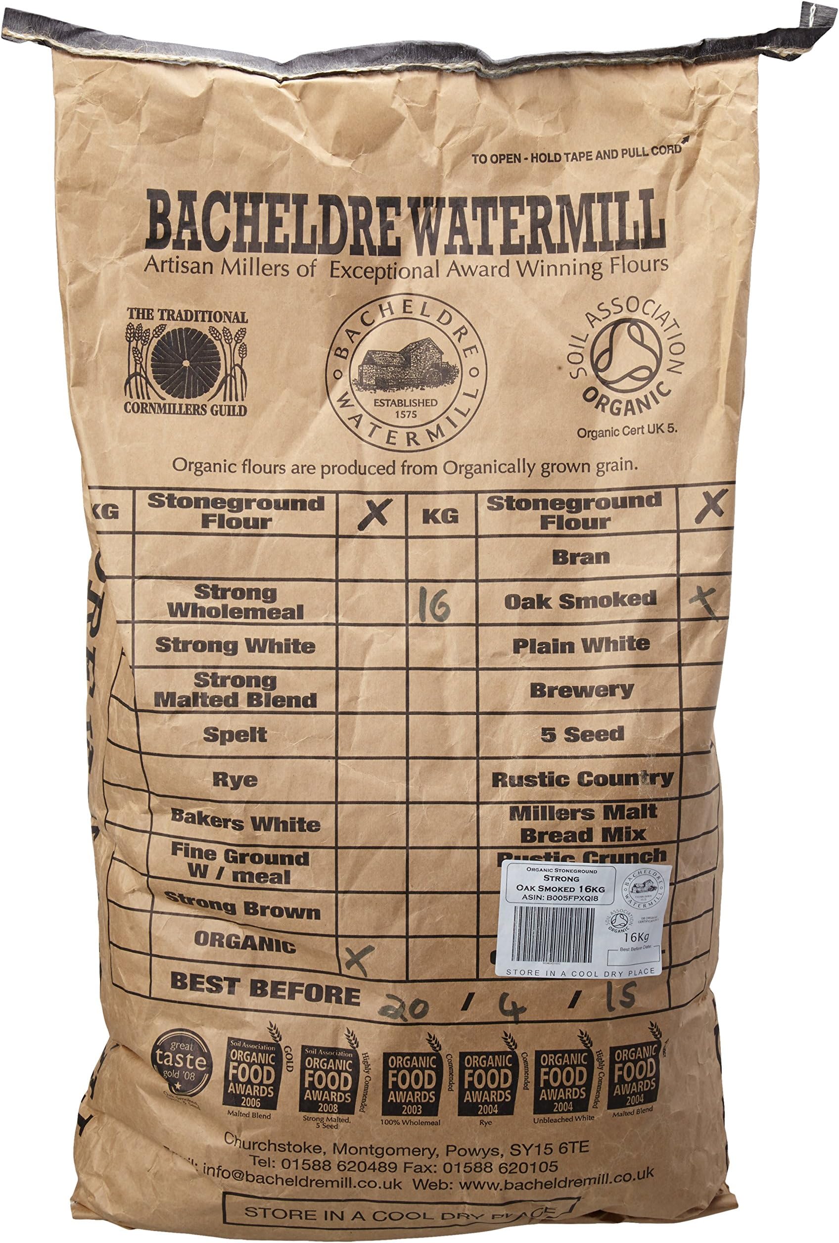 Bacheldre Watermill Organic Stoneground Strong Oak Smoked Malted Blend Flour 16 kg