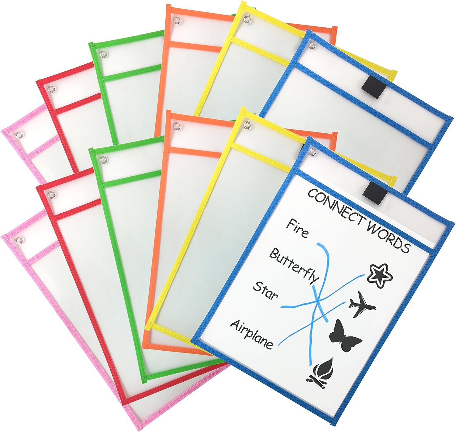 Clipco Dry Erase Pocket Sleeves Assorted Colors (12-Pack) : Office Products