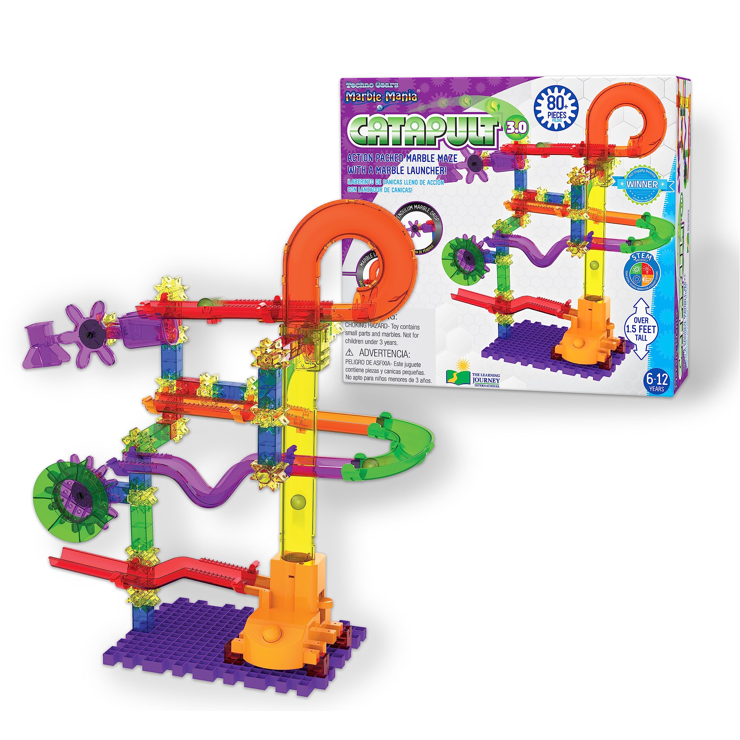 The Learning Journey Techno Gears Marble Mania - Catapult 3.0 (80+ pcs) - Marble Run for Kids Ages 6 and Up - Award Winning Toys