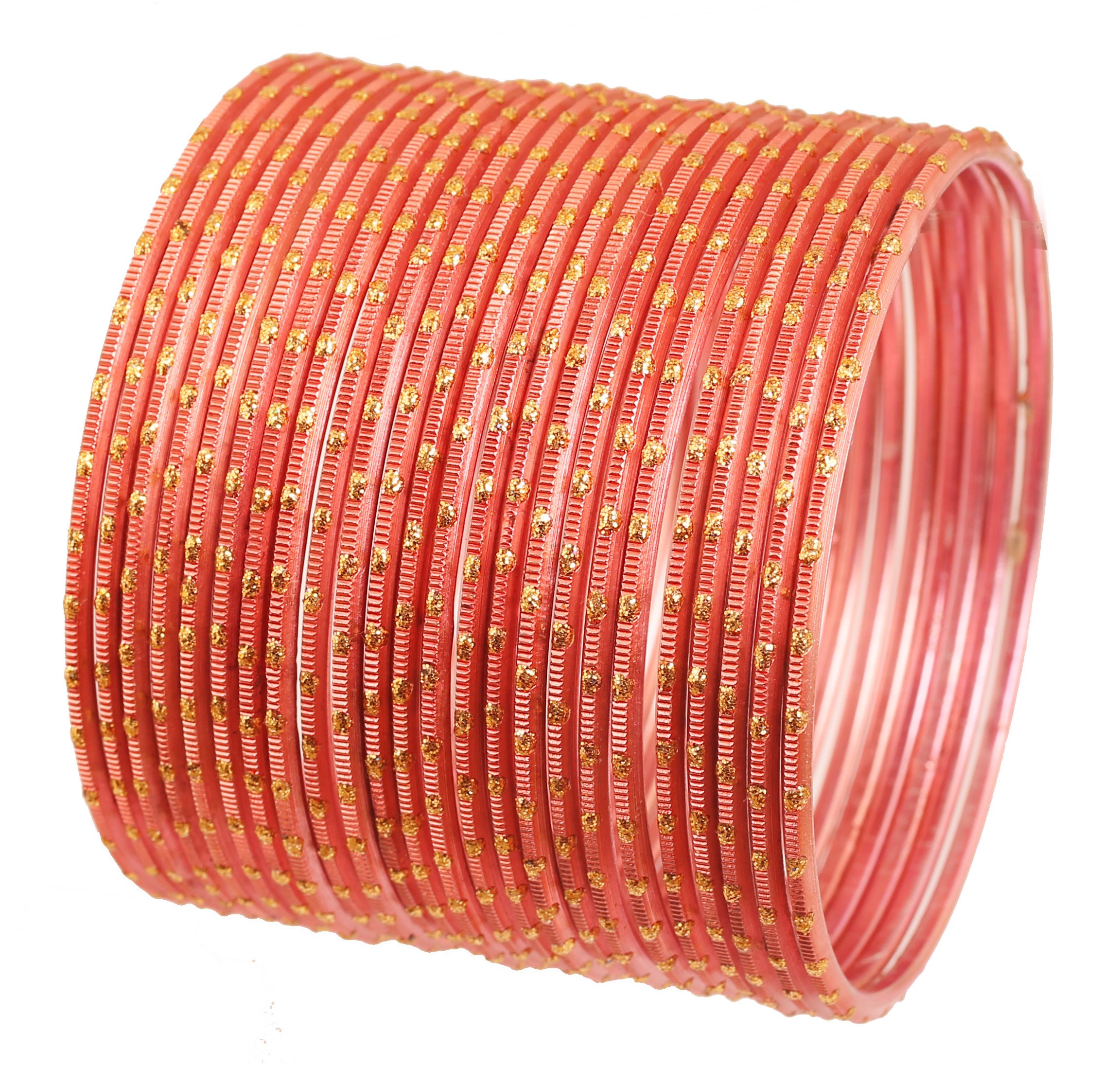 Touchstone NEW Colorful 2 Dozen Bangle Collection Indian Bollywood Alloy Metal Textured Carrot Red Designer Jewelry Special Large Size Bangle Bracelets Set Of 24 In Antique Gold Tone For Women