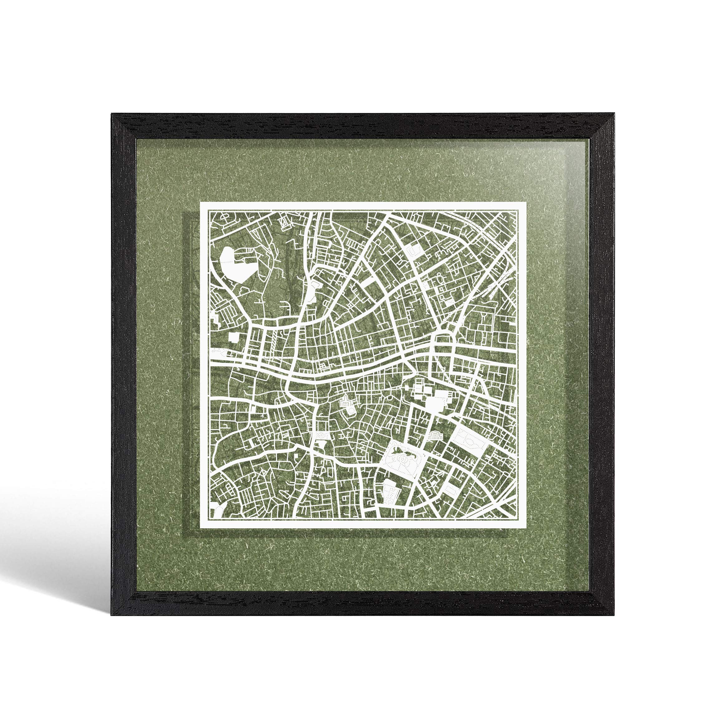 O3 DESIGN STUDIO Dublin Marco de Papel para mapas, White map, Black frame, 9x9 inches, Gift Boxed, 4 background color, self-changing, Paper Art