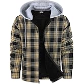 ZITY Flannel Jacket for Men Fleece Plaid Shirts Hoodie Zip Up Sherpa Lined Winter Warm Coat