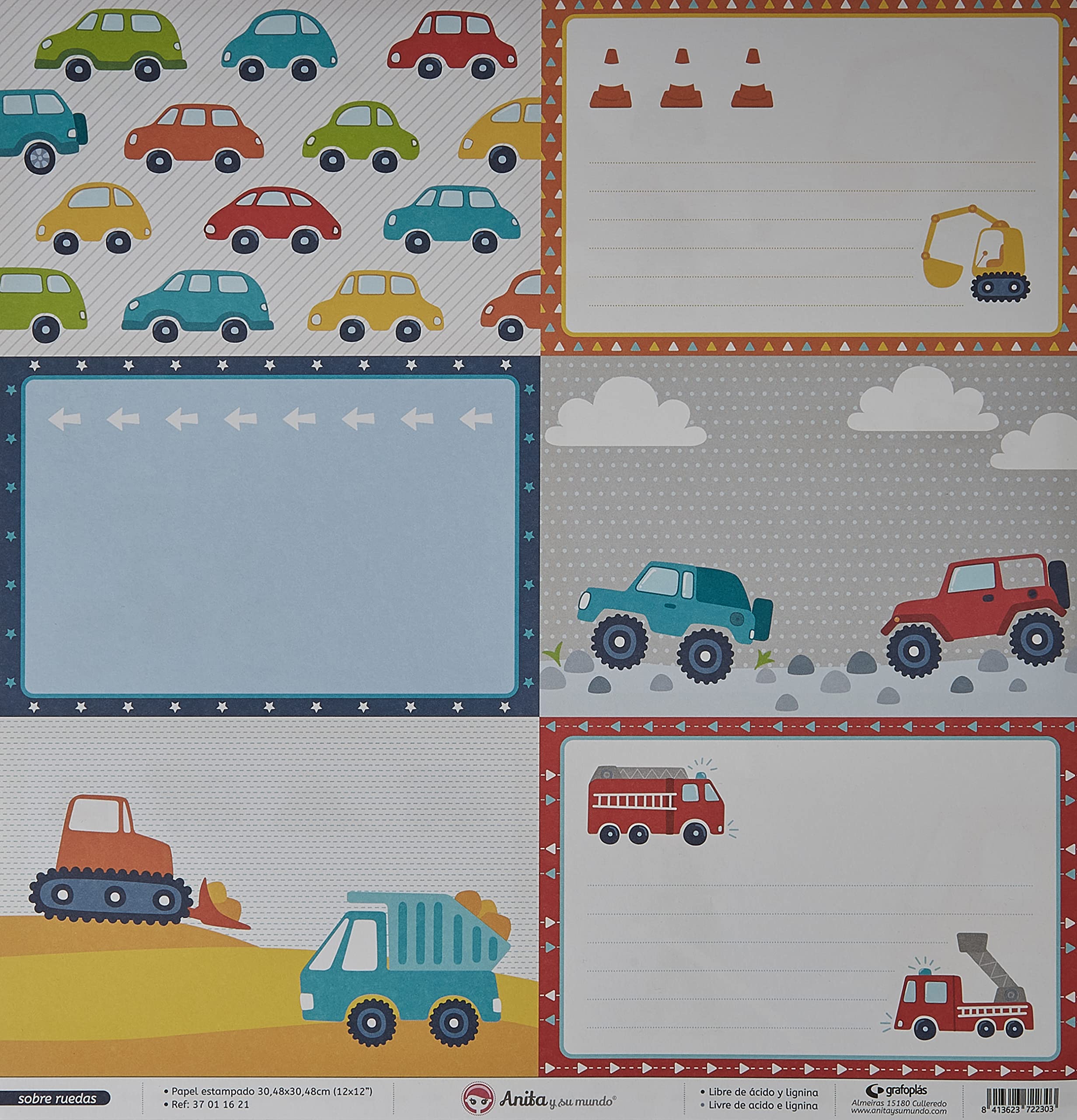 Anita and Su Mundo Collection on Wheels Scrapbooking Papers, Paper, Large Cards, 12" x 12"