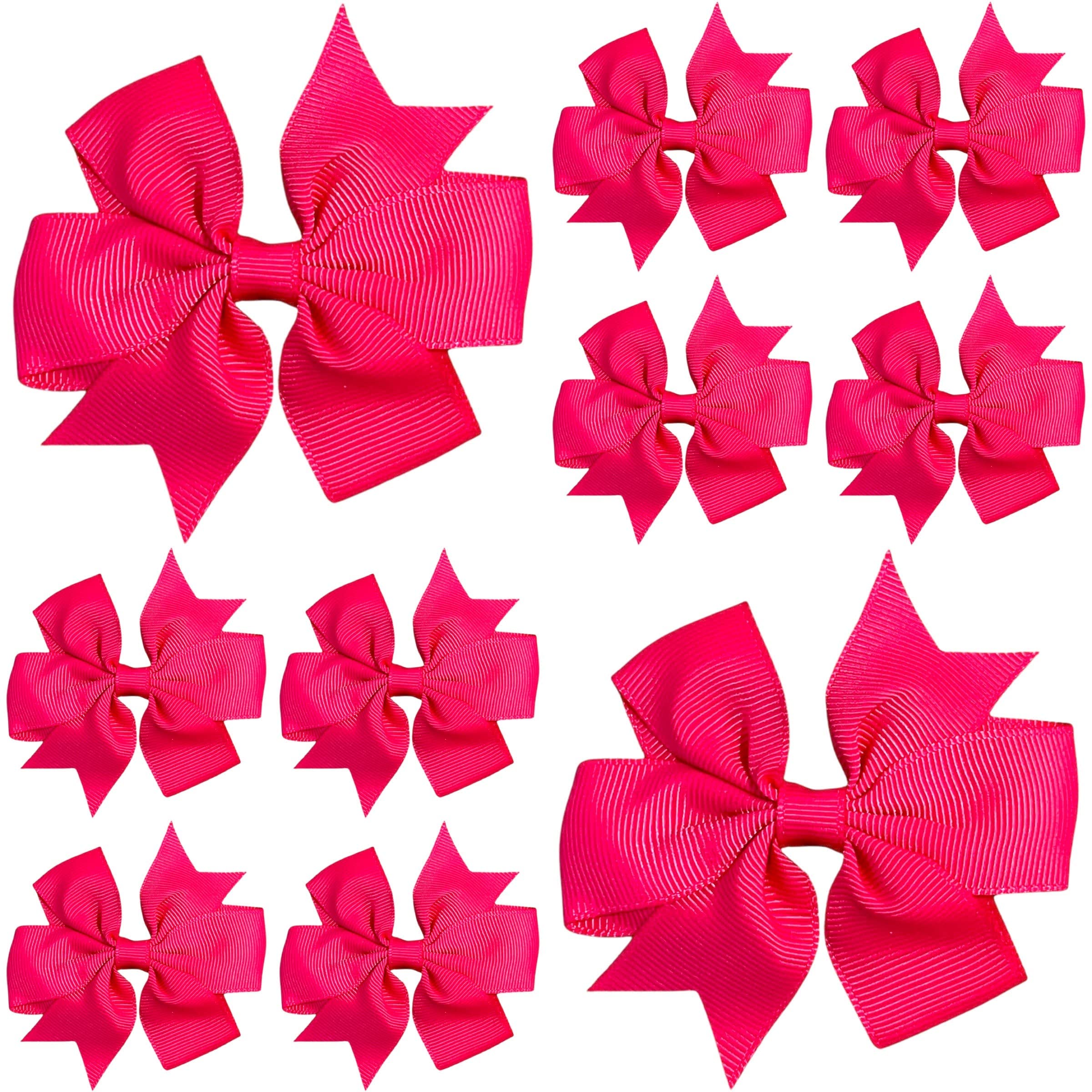 10pcs Hot Pink Hair Bows Clips Slides Grips 3" inch Pinwheel Solid Vibrant Colour Girls Hairbows — image 1