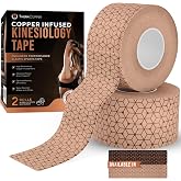 TheraCopper Copper Infused Kinesiology Tape - 2 Rolls, 40 Precut Strips | Advanced Elastic Copper Sports Tape, Water Resistant for Shoulder, Elbow, Bowling Wrist, Weightlifting, Muscle Strain, Joints