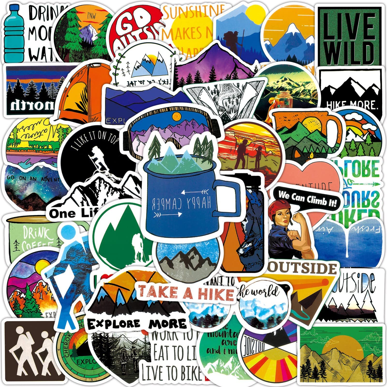 Wilderness Adventure Stickers Pack - 50PCS of Cool and Random Vinyl Stickers for Cars, Laptops, Water Bottles, Luggage, and More - Perfect for Outdoor Enthusiasts, Travelers, and Adventure Seekers