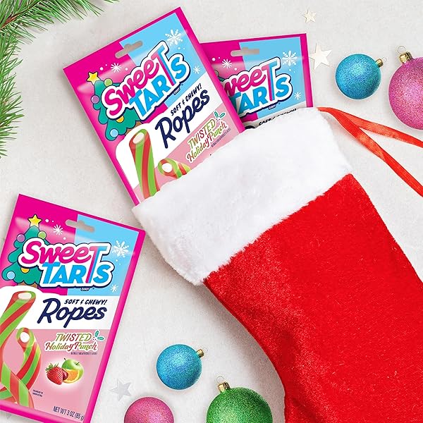 SWEETARTS ROPES TWISTED HOLIDAY PUNCH, CHRISTMAS CANDY, STOCKING STUFFERS, 3OZ, 12 COUNT