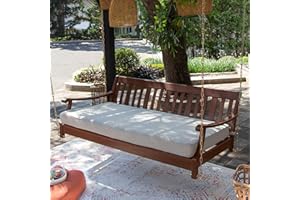 Cambridge Casual Como Solid Mahogany Wood Outdoor Swing Daybed with Oyster Cushions – Comfortable Porch Swing Bed for Patio, Porch, Backyard or Garden