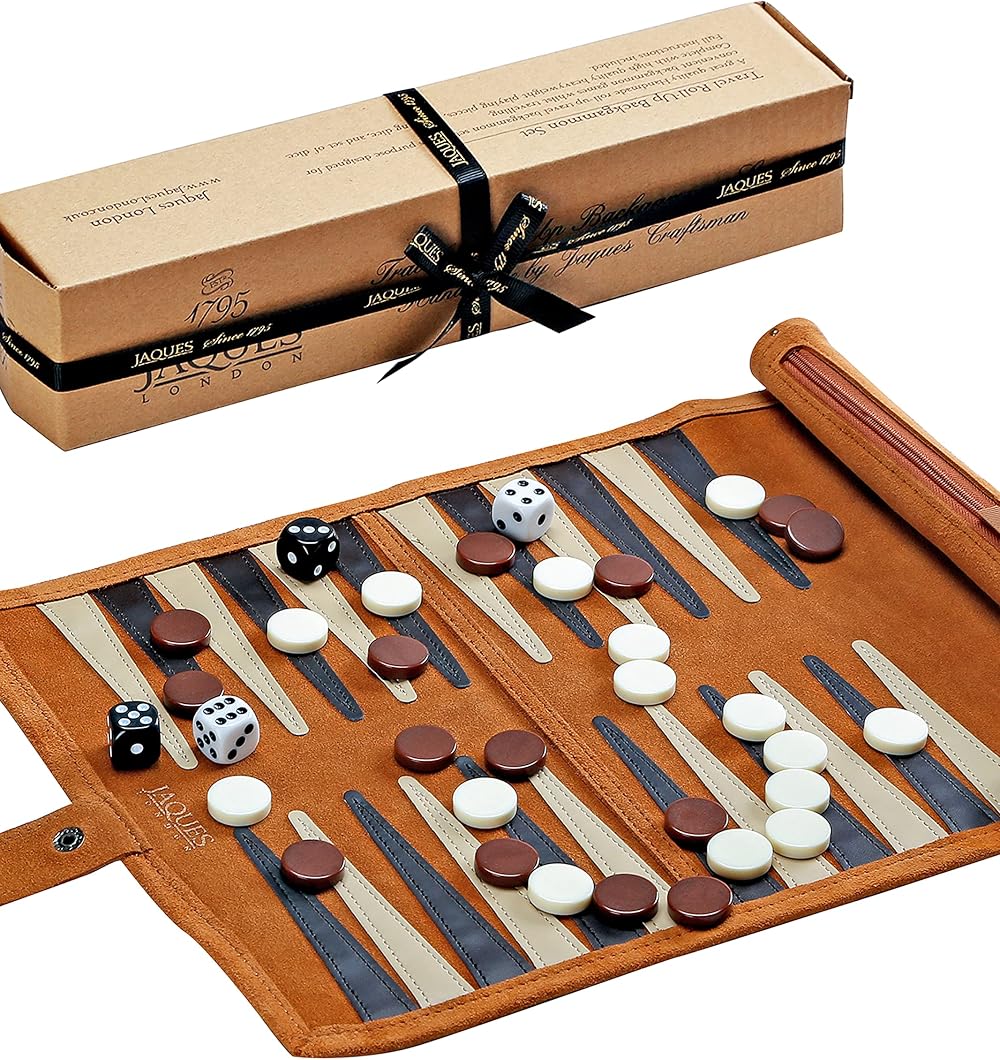 Jaques of London Roll Up Travel Backgammon Set Luxury Leather