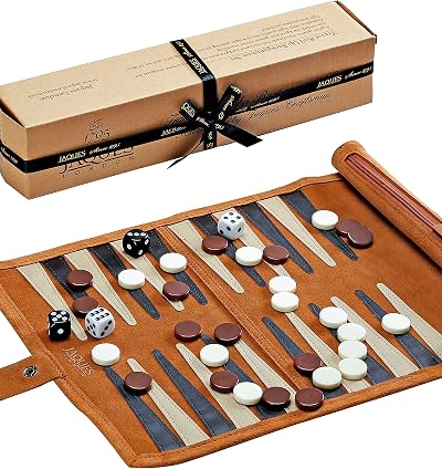 Jaques of London Roll Up Travel Backgammon Set Luxury Leather