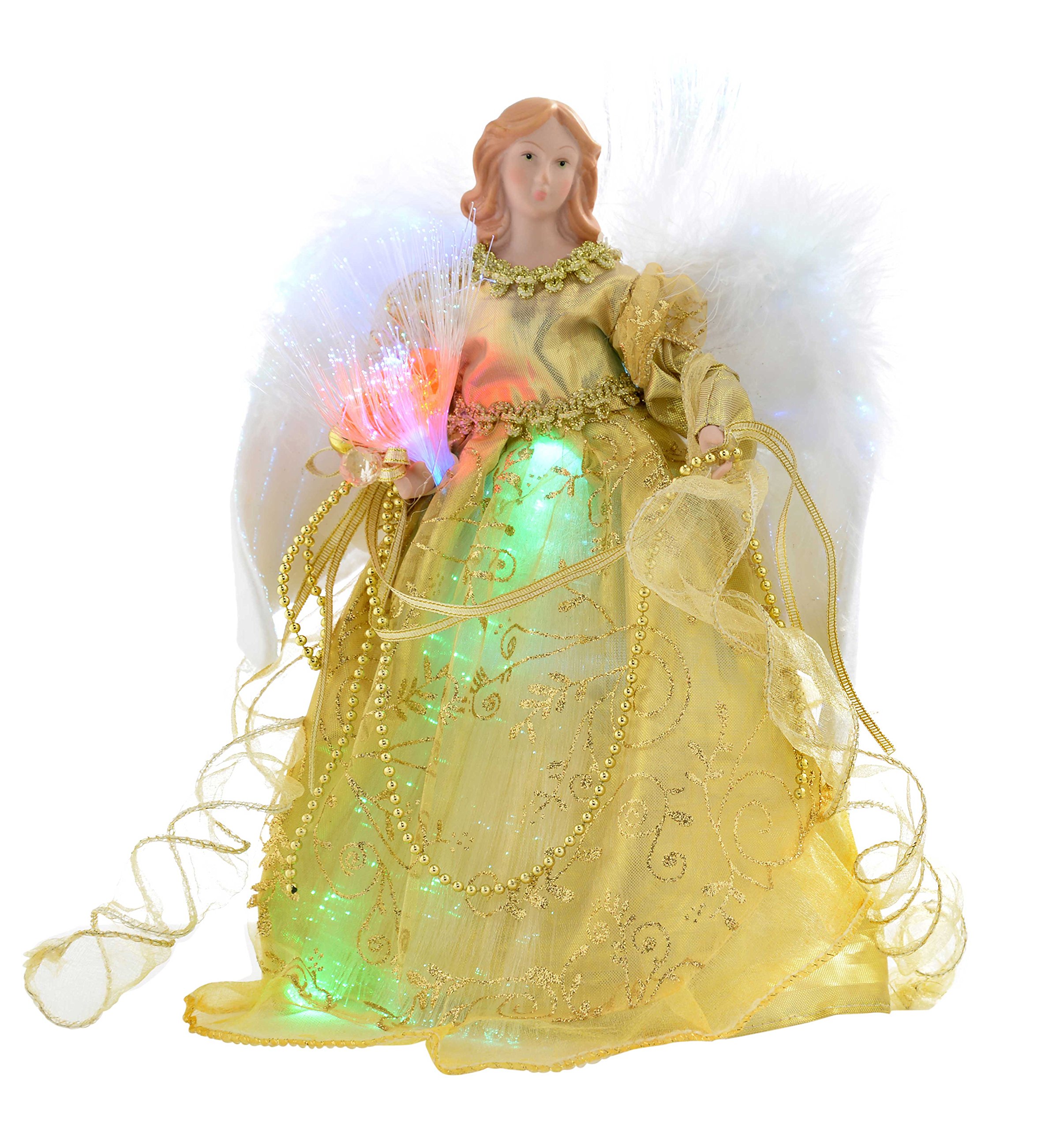 WeRChristmas Fibre Optic Angel Decoration Christmas Tree Top Topper with Feather Wings, 25 cm - Gold