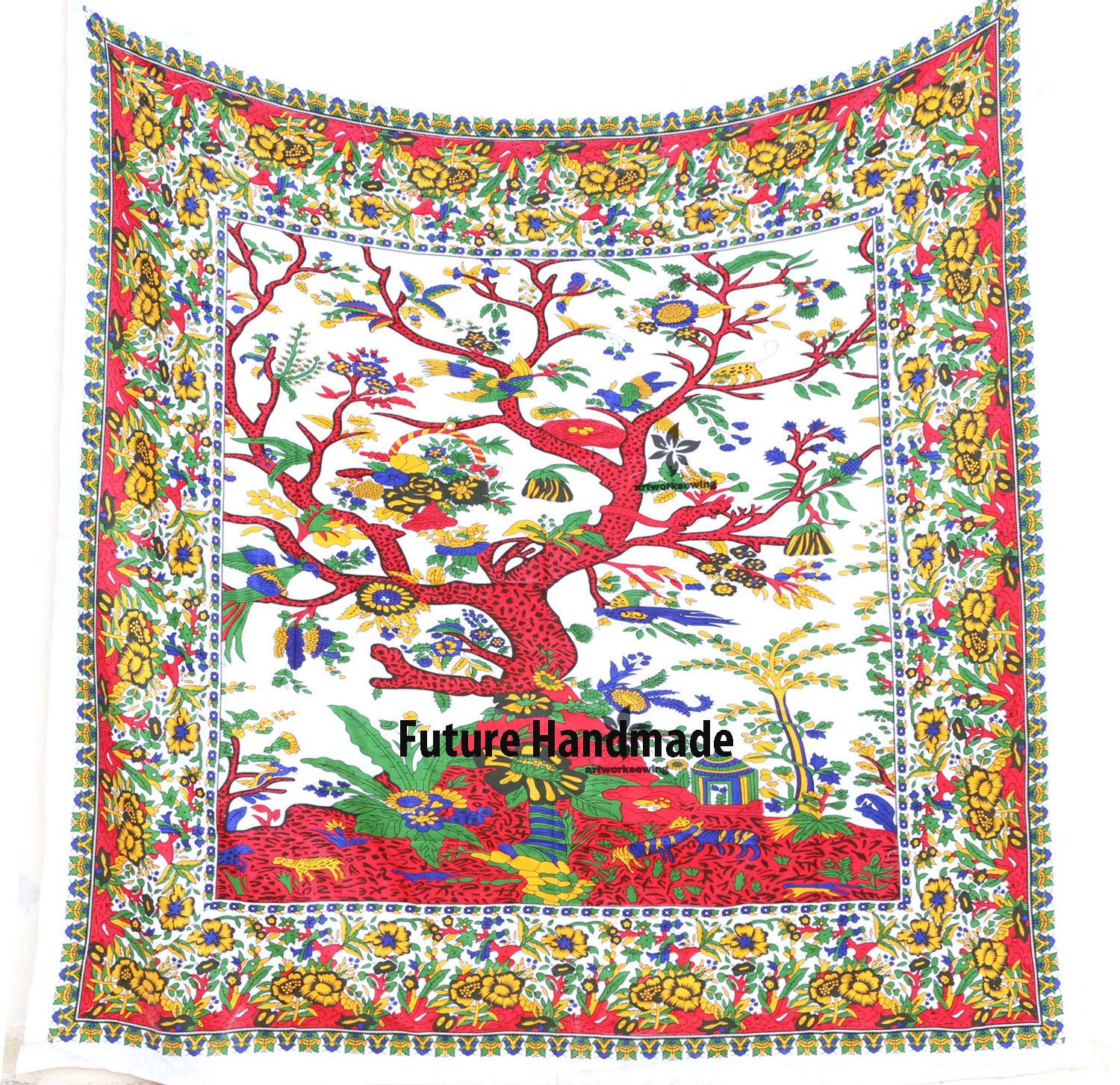 Future Handmade Queen Size Tree Of Life Wall Hanging Bedspread Dorm Decor Psychedelic Handmade Tapestries Beautiful Color Queen wall tapestries Magical Hippie Dream Bed Sheet Bohemian (Design Q9)
