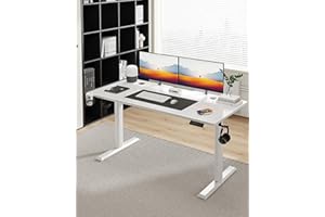 Shahoo Electric Standing Desk, 43 Inch Height Adjustable Home Office Table with Headphone Hook and Cup Holder, Withe Legs/Withe Top