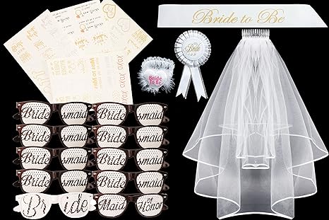 Big Bachelorette Party Set 10 Set Of Sunglasses For Wedding Bride To Be White Double Ribbon Edge Center Cascade Bridal Wedding Veil With Comb Satin Sash Rosette Badge And Garter Tattoos Amazon Co Uk Health Personal Care