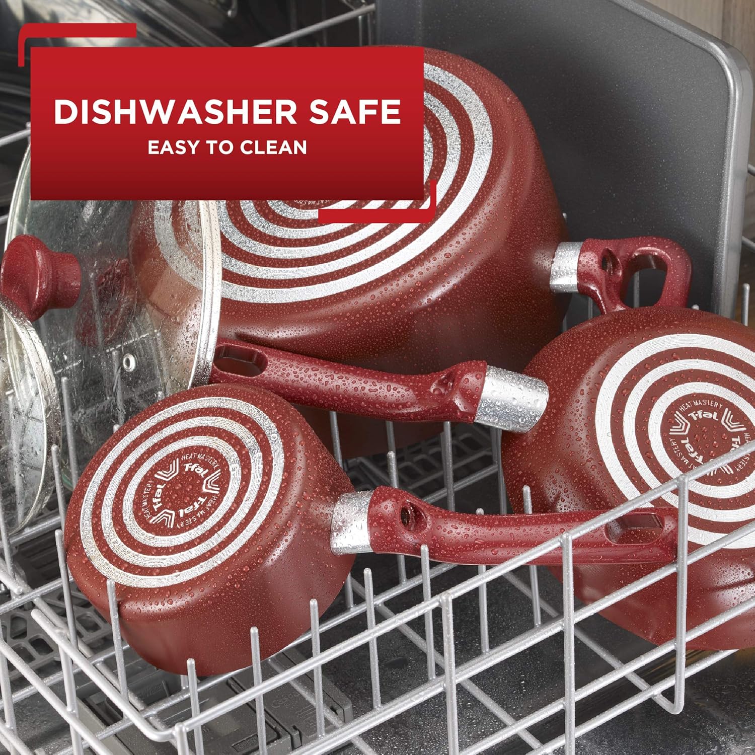 T-fal, Dishwasher Safe Cookware Set, 18 Piece, Red Initiatives Nonstick Inside: Kitchen & Dining