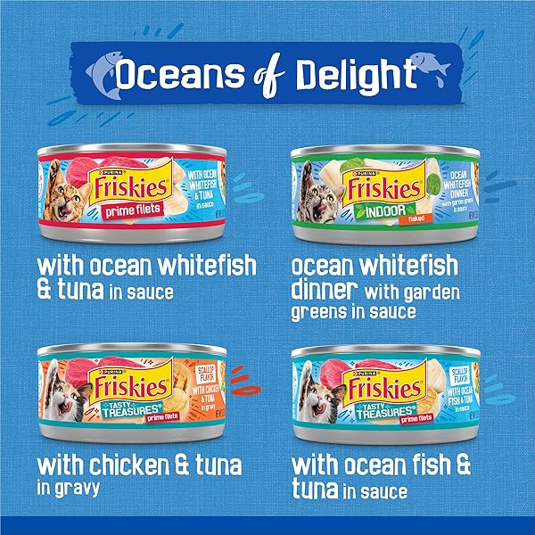 PURINA FRISKIES WET CAT FOOD VARIETY PACK, OCEANS OF DELIGHT FLAKED AND PRIME FILETS – (PACK OF 40) 5.5 OZ. CANS