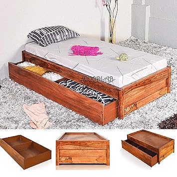 Woodlab Furniture Sheesham Wood Single Bed With Drawer Storage For