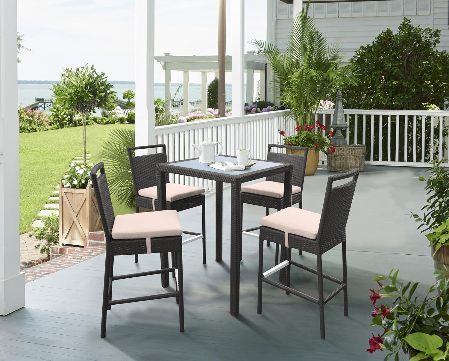 Armen Living Tropez Patio Wicker Bar Set: Furniture & Decor