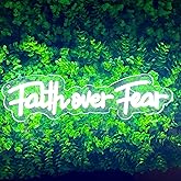 Faith Over Fear Neon Sign,Jesus Positive Led Neon Sign, USB Powered Bible Verse Decor Neon Light Up Sign Religious Faith Sign for Home Bedroom Living Room Church Office Wall Decor Gift For Christians,Jesus Lover(16in*4.5in)