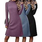 Oakgarden 3 Pack Women's Turtleneck Sweater Dress Long Sleeve Casual Fall Winter Ribbed Knit A Line Tunic Dresses