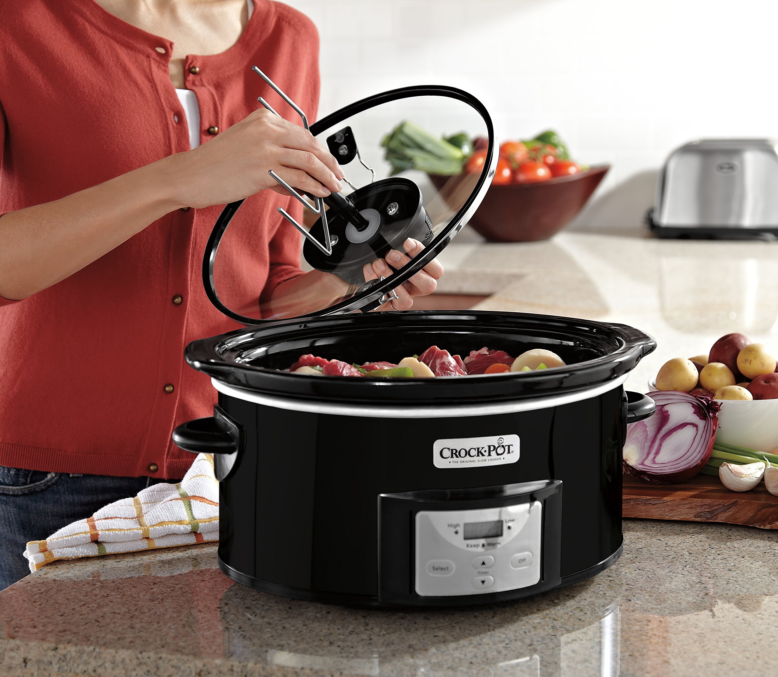 CrockPot 6Quart Black Oval Programmable Digital Slow Cooker, Auto