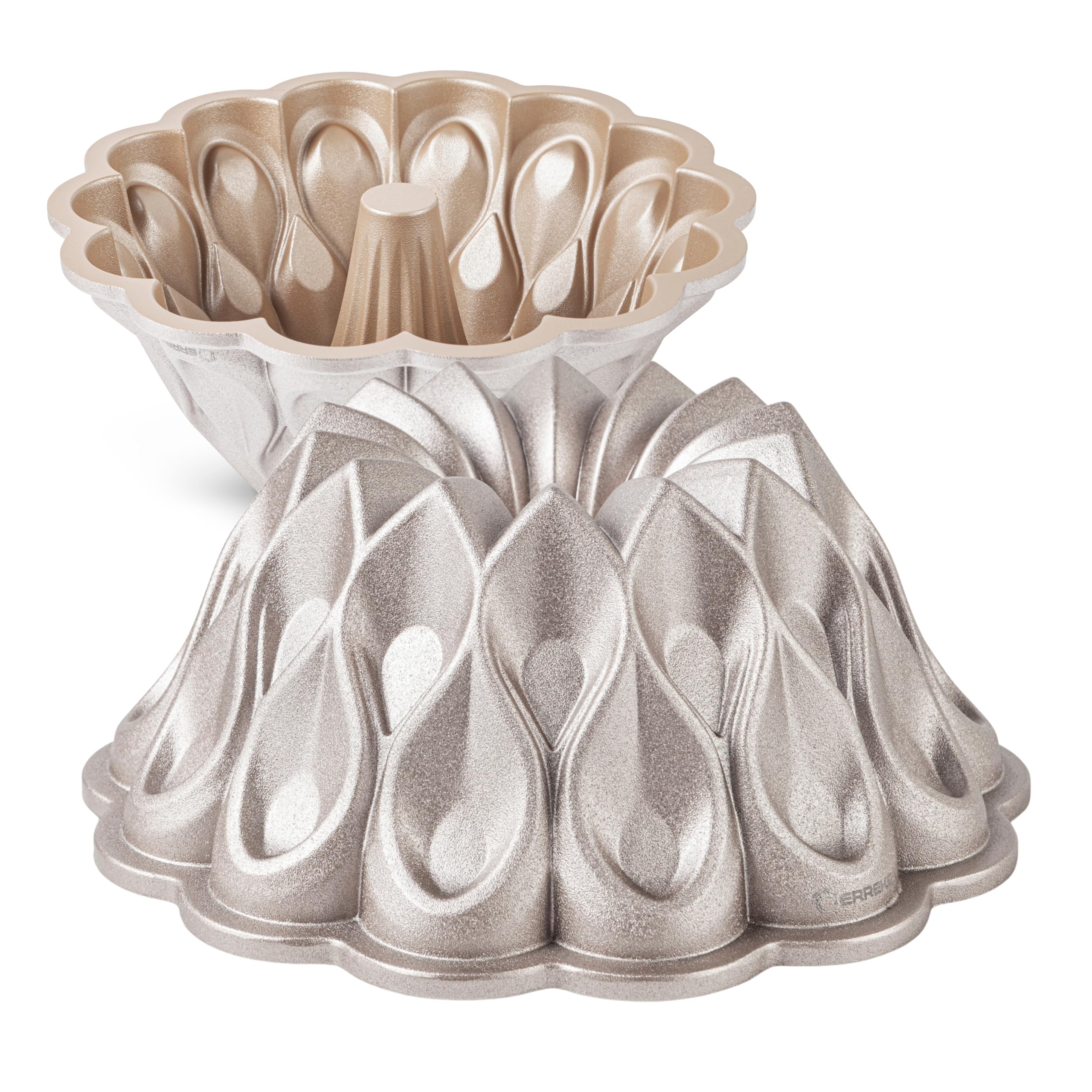 Erreke Cake Tin, Fluted Cake Tin, Ring Cake Mould, Cook Evenly, Double Non Stick Layer, Highly Durable Cast Aluminium, Rose Gold, 24cm Diameter, 2.5 Liter Capacity, Cake Mould, Blaze